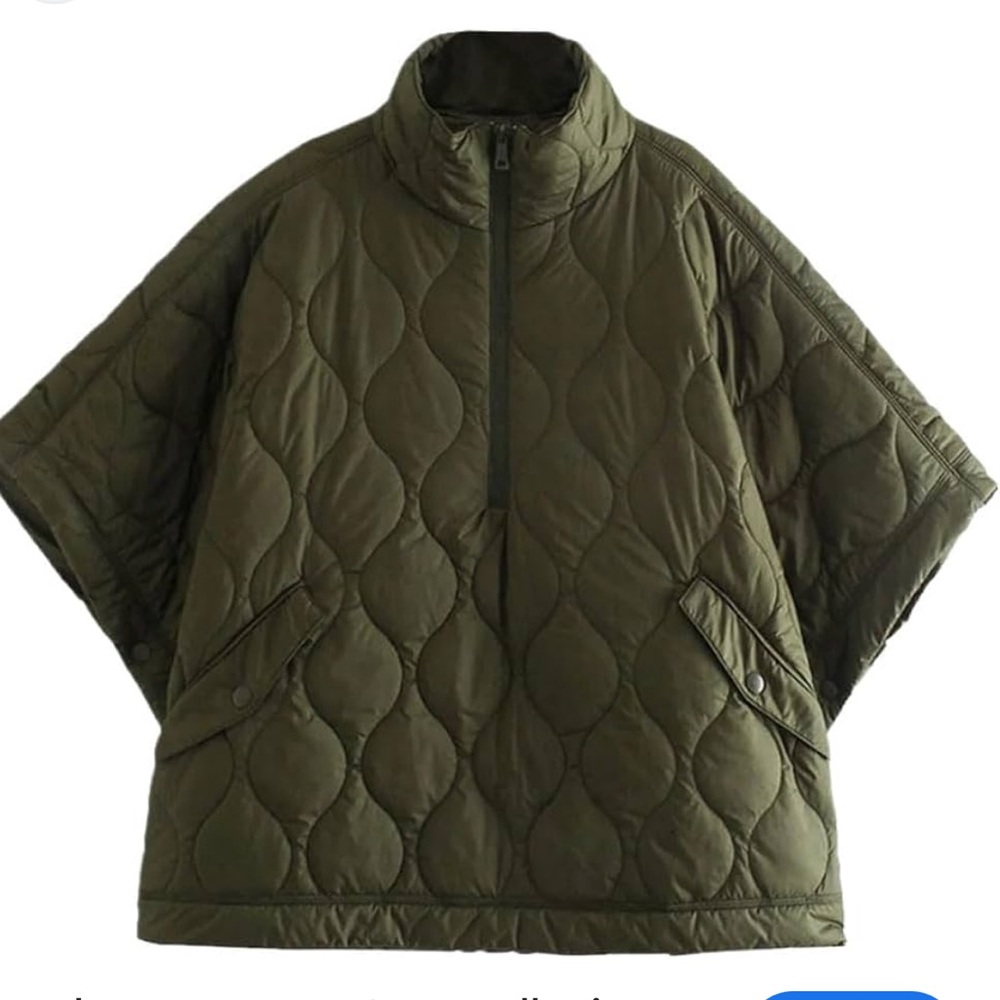 Women's Cape Oversize Quilted Jacket Stand Up Collar Coat Half Sleeve